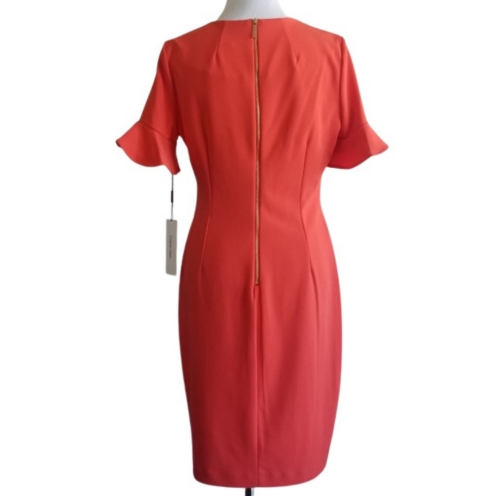 🆕️⬇️Calvin Klein Orange Flutter Sleeve Sheath Dress - Picture 6 of 15